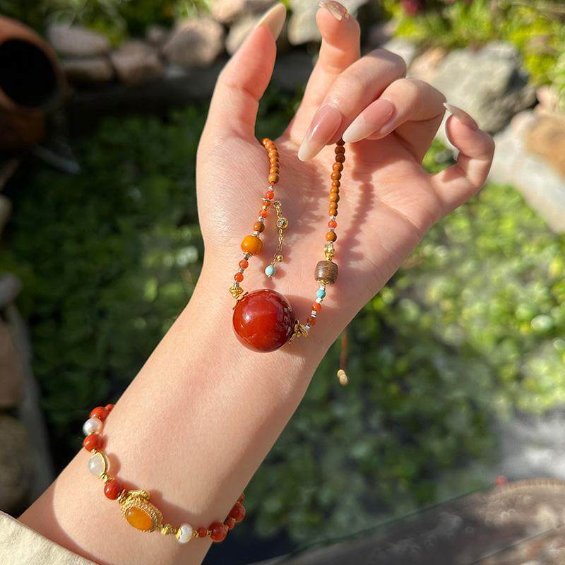 天然川料南红玛瑙大颗粒转运珠项链橄榄核小米珠沉香蜜蜡毛衣链女,淘宝优惠券,粉丝福利购,淘宝优惠卷