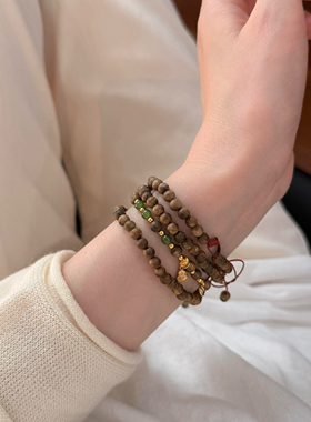 天然芽庄奇楠沉香小米珠万能链百搭长款毛衣链万能吊坠珠链项链女