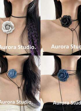 新款项链山茶花法式高级感氛围感黑白花朵颈带百搭新中式礼服配饰