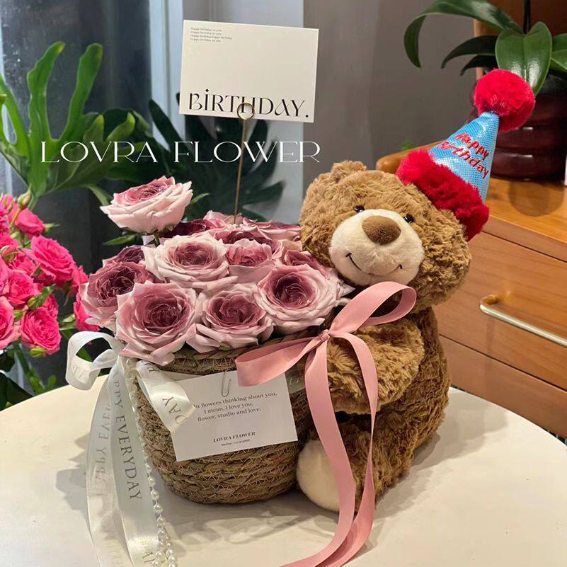 情人节抱抱桶礼物新年小熊玩偶花束送女生女朋友生日礼物平安成品