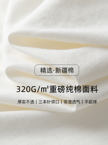 三本针320G重磅短袖t恤男纯棉不透内搭纯白色美式宽松半袖打底衫