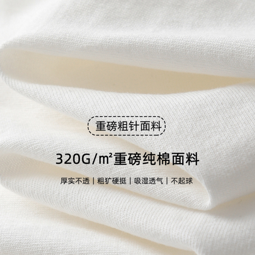 三本针320G重磅短袖t恤男纯棉不透内搭纯白色美式宽松半袖打底衫