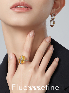 fluo喻言同款链珠黄水晶戒指