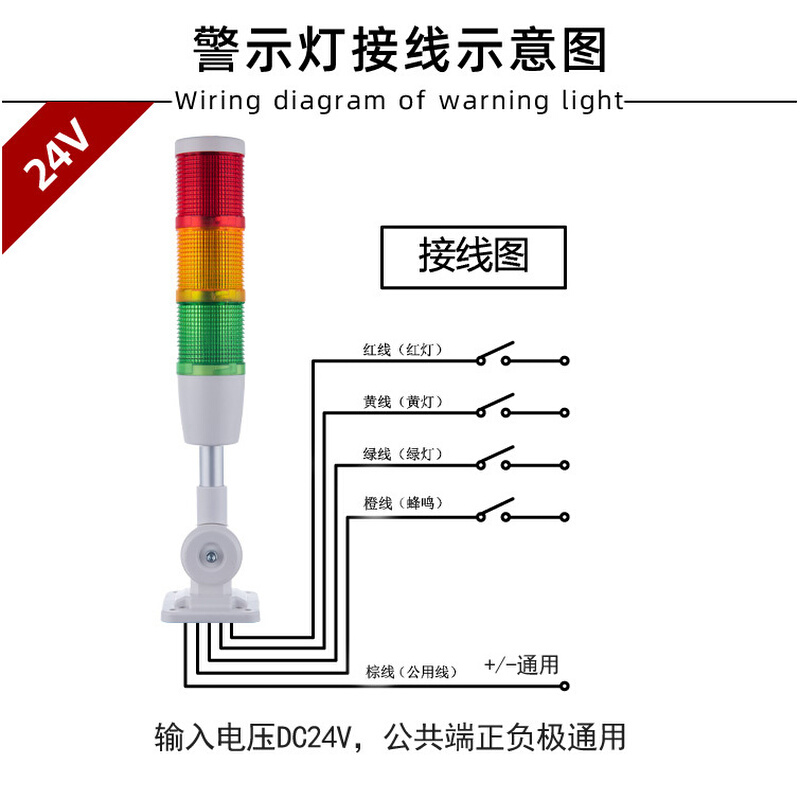 LED警示灯蓝墨/M02机床三色灯声光信号灯三色报警指示灯24V110V-图0