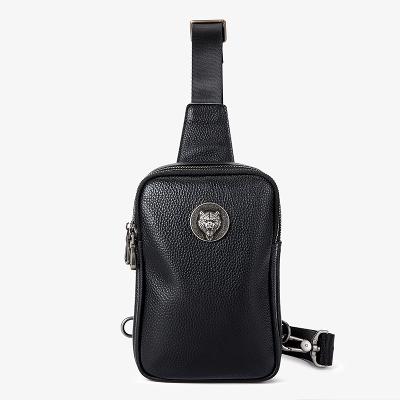 阿诺妮斯胸包男真皮头层潮流单肩包 阿诺妮斯胸包