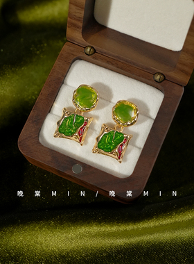 晚棠MIN艺术生油画感滴釉耳环女法式vintA0ge复古高级感耳钉A0669