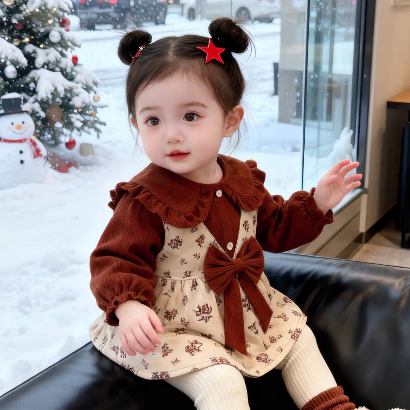 Baby girl's smock to wear corduroy princess dress in autumn and winter