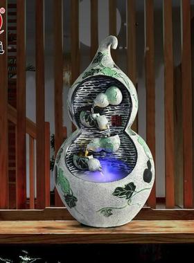 创意葫芦流水摆件循环喷泉招财客厅水幕墙桌面装饰品乔迁开业送礼