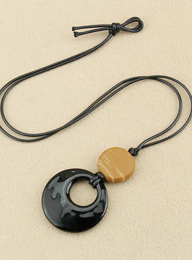 古忆时光简约复古琉璃黑曜石项链