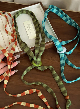 复古撞色条纹项链女款