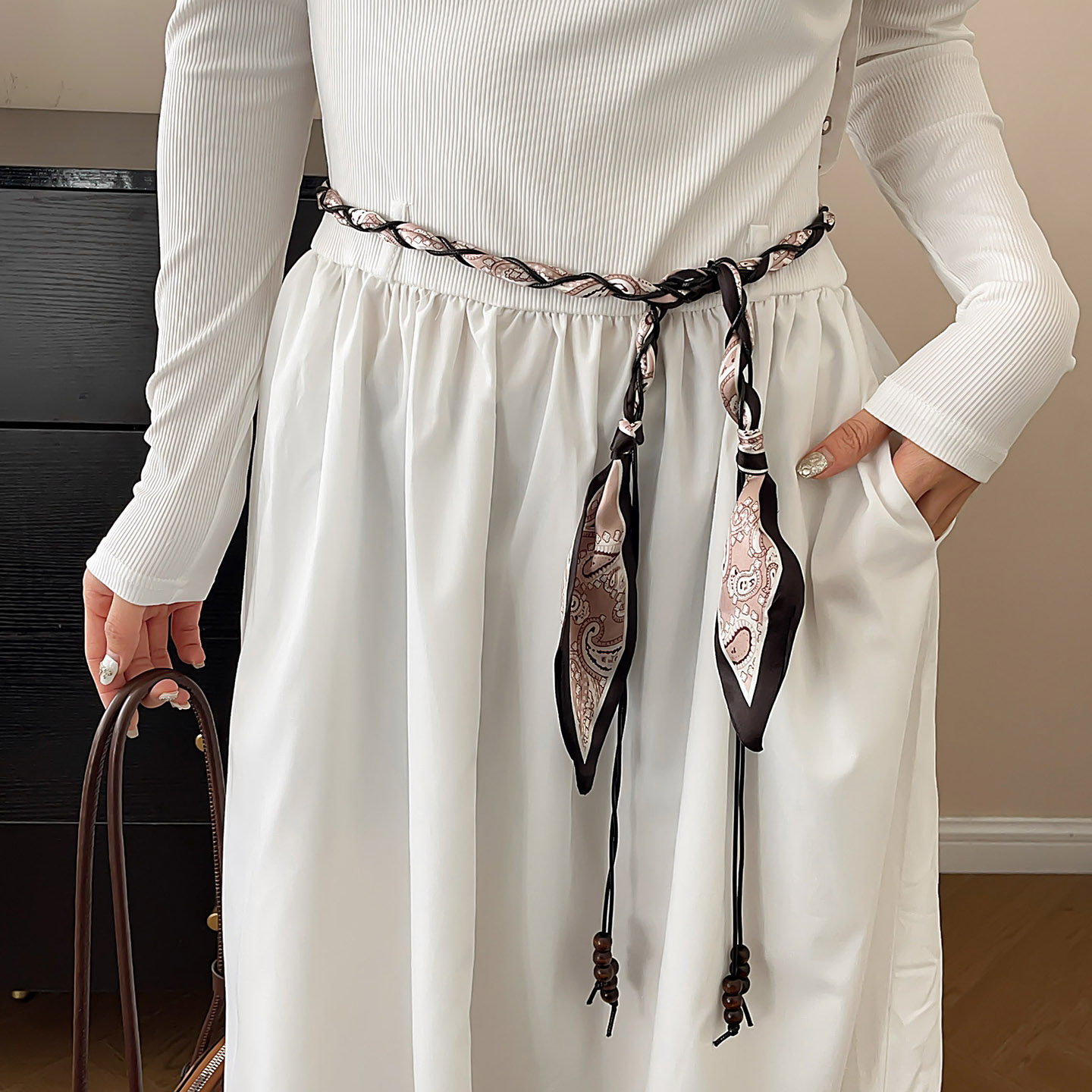 丝巾编织腰果花丝巾女2026新款流苏腰绳高级感配裙子裤子腰带配饰,淘宝优惠券,粉丝福利购,淘宝优惠卷