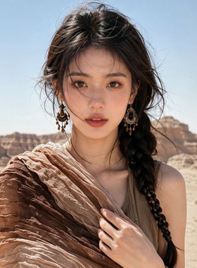 复古咖色褶皱丝巾女高级秋季包头
