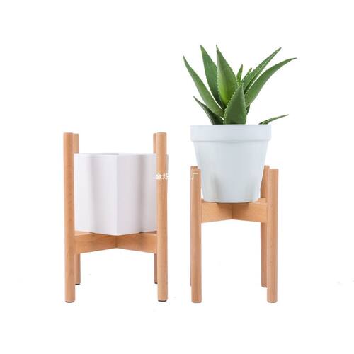 绿植客厅架置物架托架单个花盆简约榉木阳台北欧实木落地花架十字 - 图3