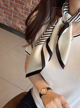 丝绸桑蚕丝丝巾女春夏季油画风白桦林70cm小方巾装饰围巾批发