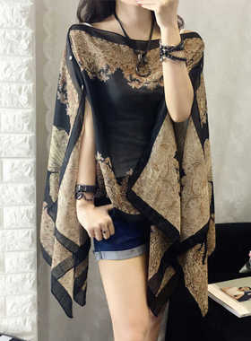 直播爆款夏季防晒腰果花纱巾珍珠春秋雪纺衣衫护颈披肩外搭女