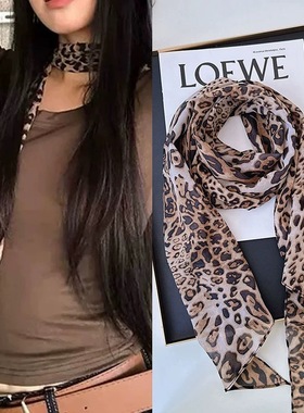 发带欧美配饰系棕色2025春脖女围巾印花百波点丝巾长条绑新款