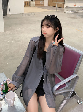 时尚百搭珠光砂冰丝长袖防晒衫2025夏季新款女装外搭宽松上衣