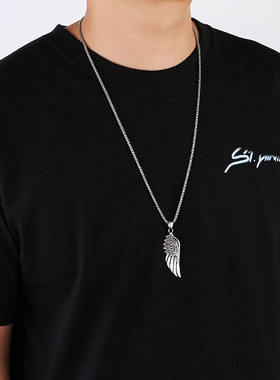 天使翅膀羽毛项链男潮牌百搭女装