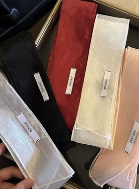 春夏新款韩版时髦小众高级感欧根纱透视长款丝巾纯色飘带发带