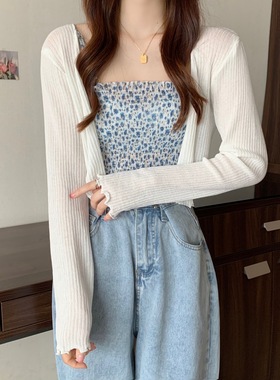 外搭开衫薄款女春夏长袖搭配吊带小披肩bm小个子短款防晒衣罩衫