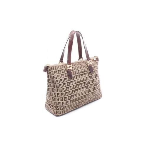 日本中古二奢Fendi芬迪女包B级9新帆布托特包浅褐色正品 Vintage - 图0