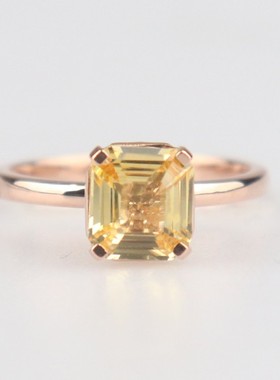 中古无烧黄蓝宝750玫瑰金戒指