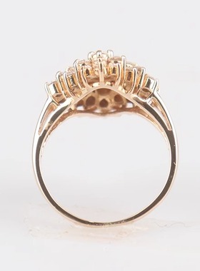 「9.5新」日本进口商品群镶钻石戒指K18黄金51号设计感时尚RECLO