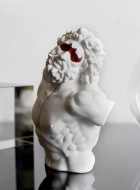 北欧水晶罩手绘红眼大卫希腊人物雕塑摆件桌面样板间艺术软装饰品