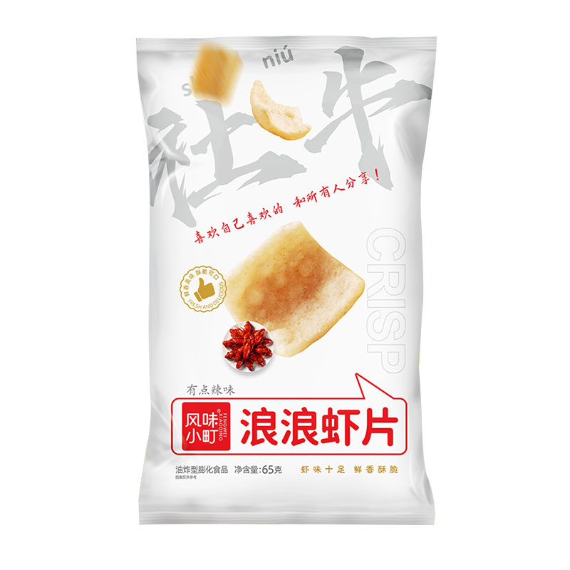 风味小町浪浪虾65g片虾味辣味网红休闲膨化零食品追剧小吃袋装 - 图3