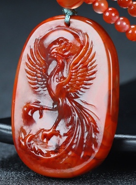玉思缘男女南红玛瑙朱雀天然吊坠