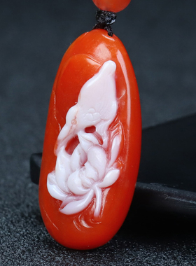 正品四川天然凉山保山南红玛瑙柿子红花鸟喜上眉梢吊坠原石56号