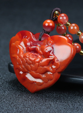 正品四川天然凉山保山南红玛瑙柿子红花鸟花开富贵吊坠原石60号