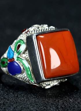 正宗天然凉山南红玛瑙S925戒面南