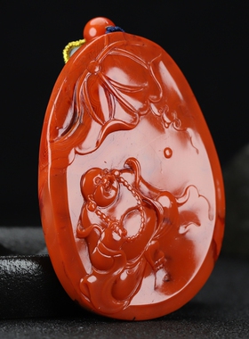 弥勒佛火焰纹挂件凉山南红玛瑙