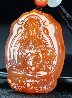 正品天然凉山南红玛瑙原石吊坠大势至菩萨生肖马守护神男女款93号