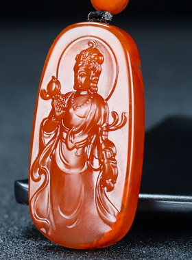 正品天然凉山南红玛瑙原石吊坠大势至菩萨生肖马守护神男女款95号