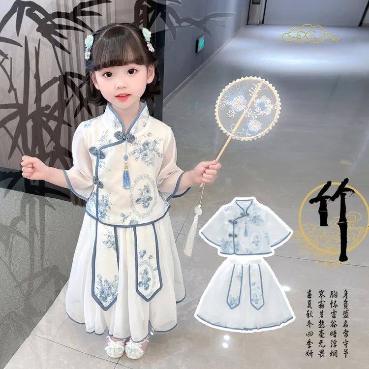 中小童女汉服套装裙夏季薄款唐装超仙古装襦裙女宝宝中国风旗袍裙,淘宝优惠券,粉丝福利购,淘宝优惠卷