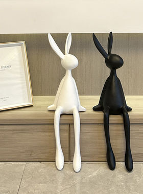 轻奢高档黑兔子坐姿摆件客厅玄关书房电视柜酒柜背景墙桌面装饰品