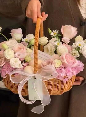 藤编手提花篮新款园艺插花月子手工鸡蛋水果鲜花编织篮森系