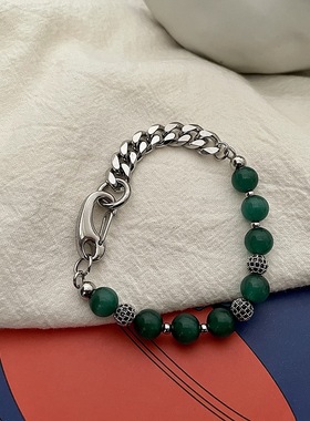 女猫眼石铜镶锆石原创街头手链