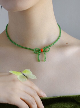 绿色串珠女小众ins清新项链森系