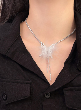 超仙气蝴蝶羽毛锆石流苏项链耳夹