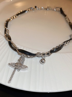 甜酷辣妹流苏环绕星球土星项链女