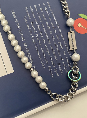 小众国潮反光珠钛钢拼接项链男女