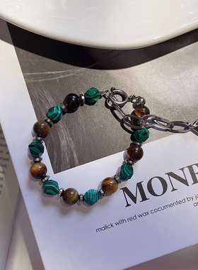 天然石男女撞色石珠手链国潮嘻哈