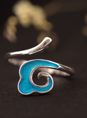 入梦 吉祥 原创925银祥云戒指珐琅云朵银指环个性开口银饰礼物