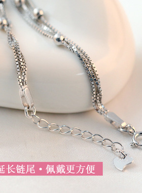 入梦 韩版简约多层光面圆珠精灵手链女925纯银饰品转运珠手饰礼物