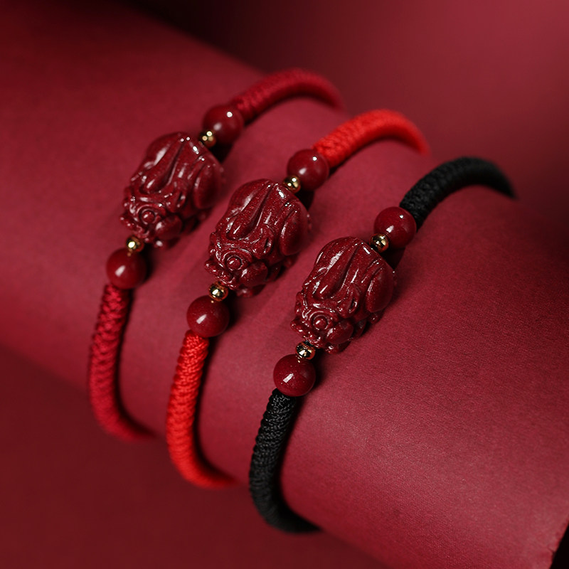 天然正品朱砂福才貔貅手链女皮丘红绳手工编织本命年好运情侣礼物,淘宝优惠券,粉丝福利购,淘宝优惠卷
