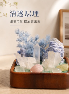 天然蓝水晶石盆栽桌面装饰手工diy摆件清新治愈创意乔迁新家礼物