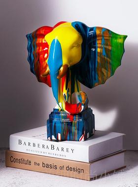 正品原创抽象术淋色大象摆招件财简约酒现代客艺厅柜新房摆设软装